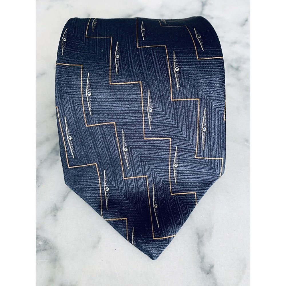 Neo Bill Blass Black Geometric Abstract 100% Silk Tie